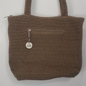 The Sak crocheted tan shoulder purse